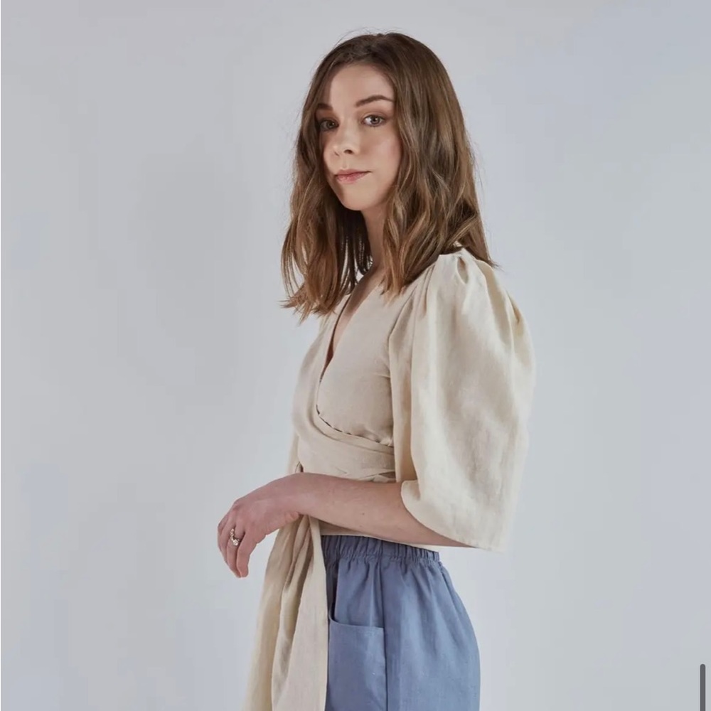 EMLEE. Ethical fashion. Wrap around shirt. Size medium